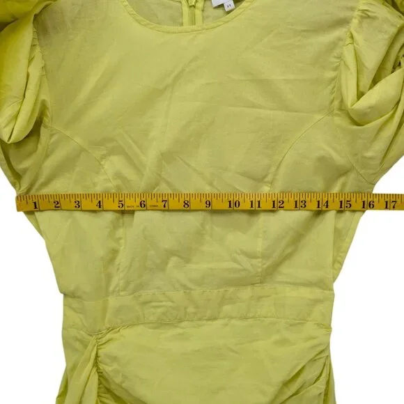 Rhode Pia Mini Sheath Dress Neon Yellow 1/2 Sleeve Ruched Asymmetric Skirt Sz XS - Picture 7 of 11